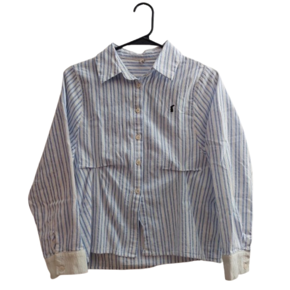 Sakura Blue and White Striped Women's Button Down Shirt